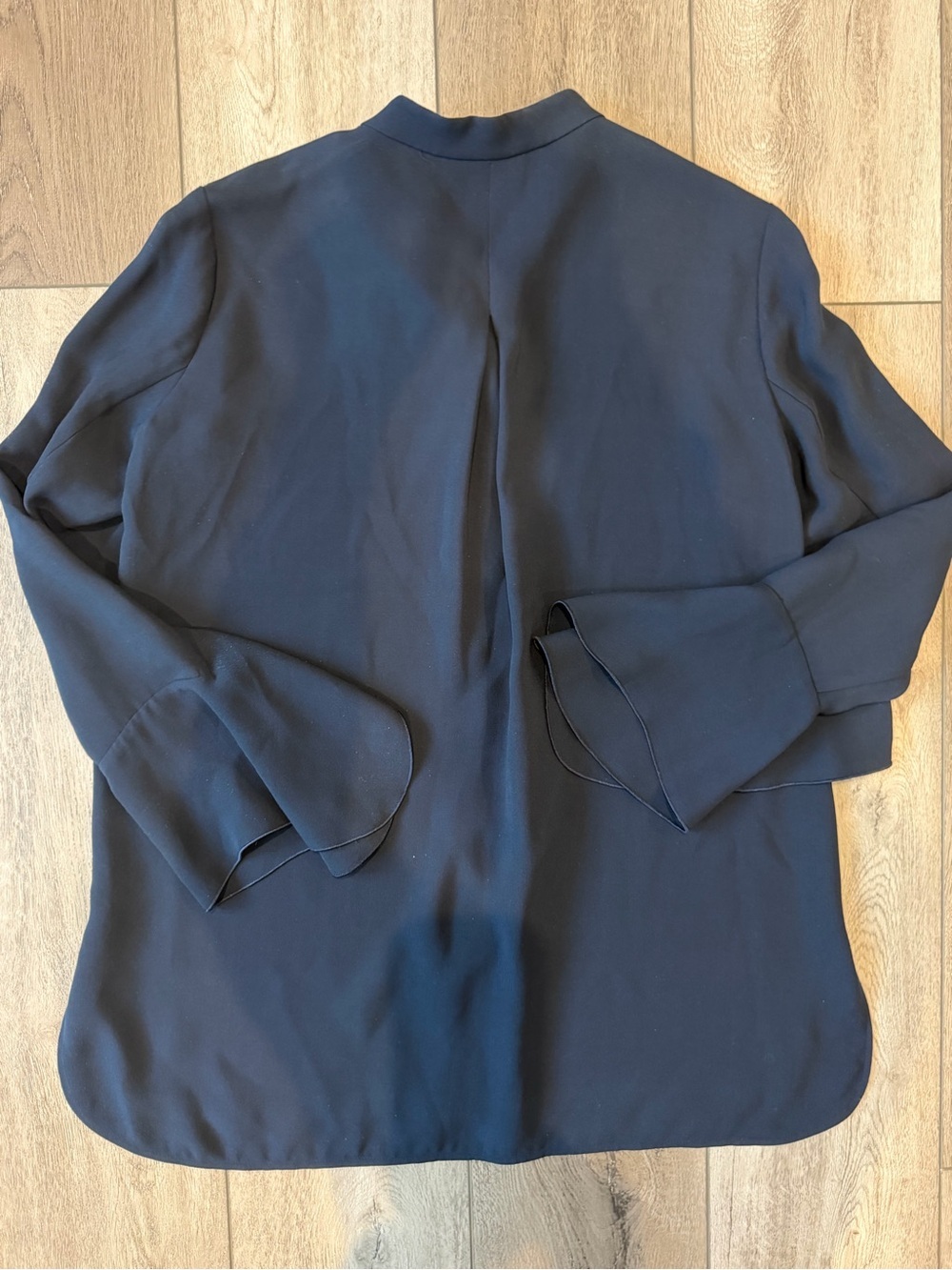 Lafayette 148 New York Classic Navy Hidden Button Blouse with Ruffle Sleeve - Picture 9 of 9